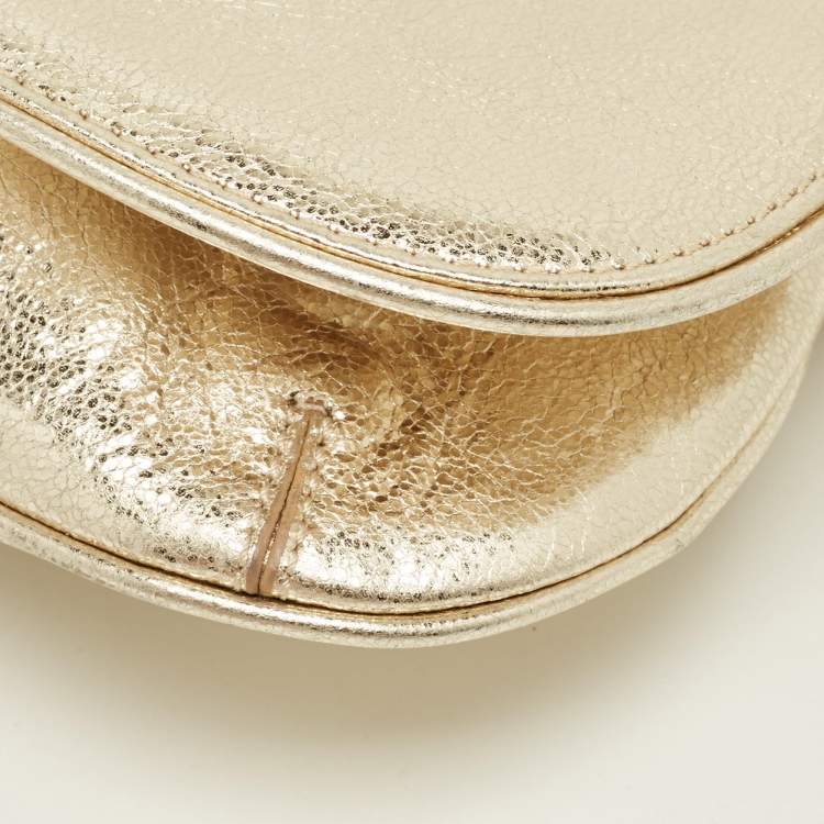 Pre Owned Tory Burch Gold Leather Reva Chain Clutch