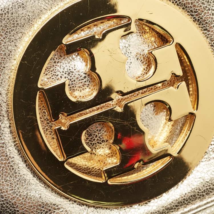 Pre Owned Tory Burch Gold Leather Reva Chain Clutch