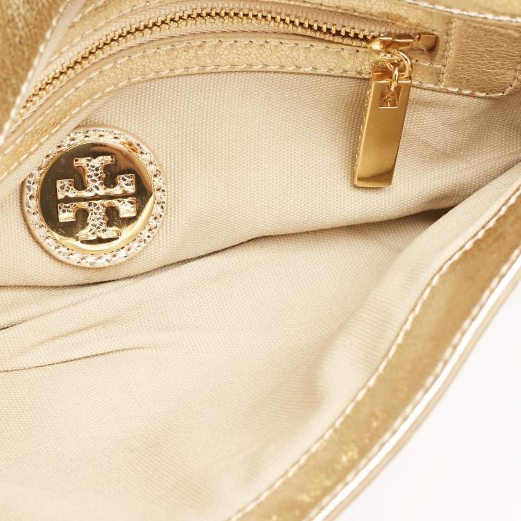 Pre Owned Tory Burch Gold Leather Reva Chain Clutch