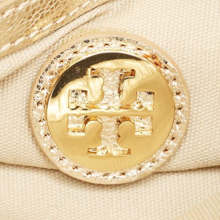 Pre Owned Tory Burch Gold Leather Reva Chain Clutch