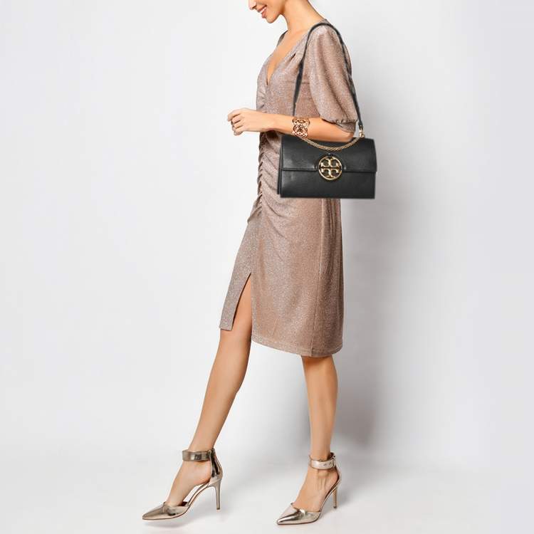 Pre Owned Tory Burch Black Leather and Suede Miller Shoulder Bag