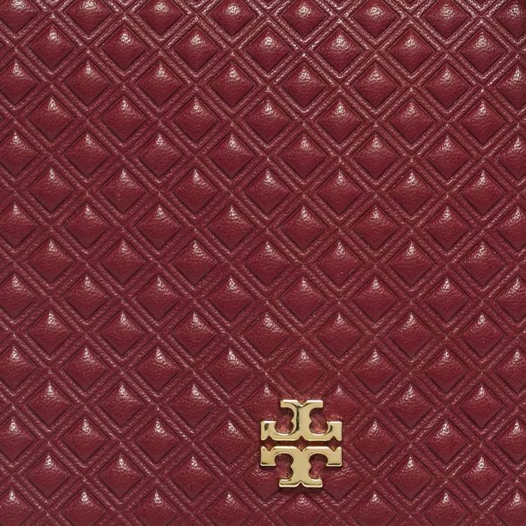 Pre Owned Tory Burch Burgundy Embossed Leather Marion Shoulder Bag