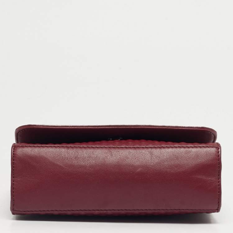 Pre Owned Tory Burch Burgundy Embossed Leather Marion Shoulder Bag