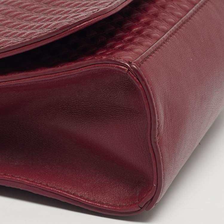Pre Owned Tory Burch Burgundy Embossed Leather Marion Shoulder Bag