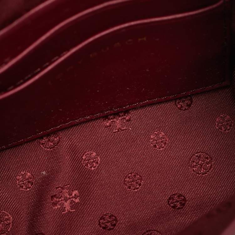 Pre Owned Tory Burch Burgundy Embossed Leather Marion Shoulder Bag