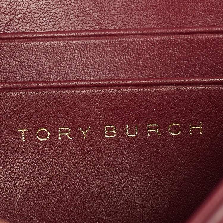 Pre Owned Tory Burch Burgundy Embossed Leather Marion Shoulder Bag