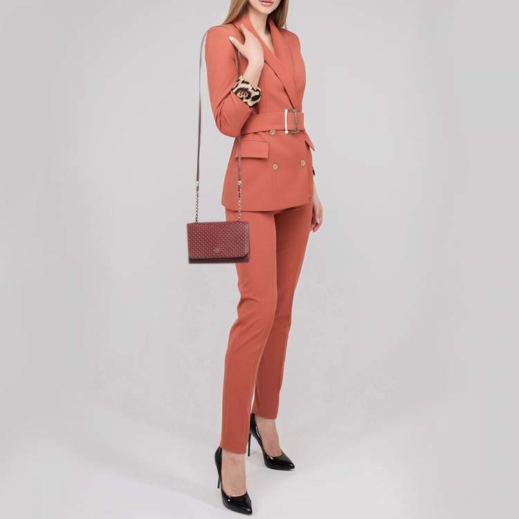 Pre Owned Tory Burch Burgundy Embossed Leather Marion Shoulder Bag