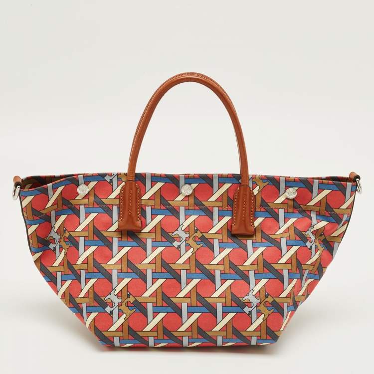 Pre Owned Tory Burch Multicolor Canvas Small Basketweave Tote