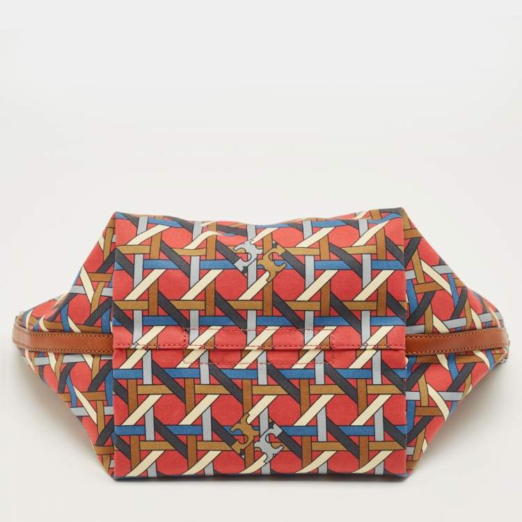 Pre Owned Tory Burch Multicolor Canvas Small Basketweave Tote