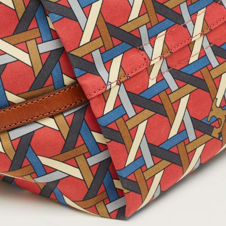 Pre Owned Tory Burch Multicolor Canvas Small Basketweave Tote
