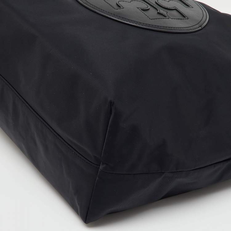 Pre Owned Tory Burch Black Nylon and Leather Ella Chain Tote