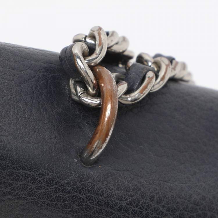 Pre Owned Tory Burch Mercer Blue Leather Shoulder Bag