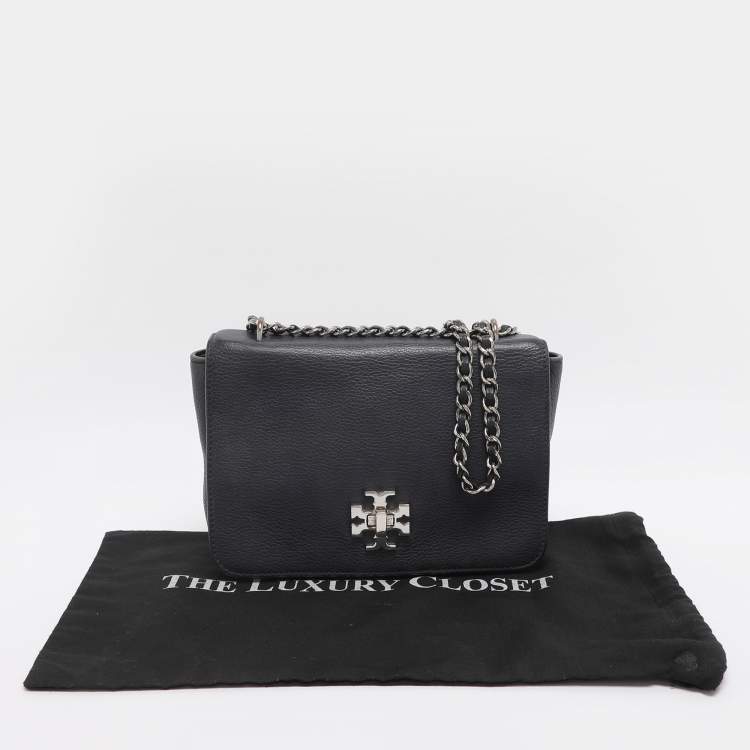 Pre Owned Tory Burch Mercer Blue Leather Shoulder Bag