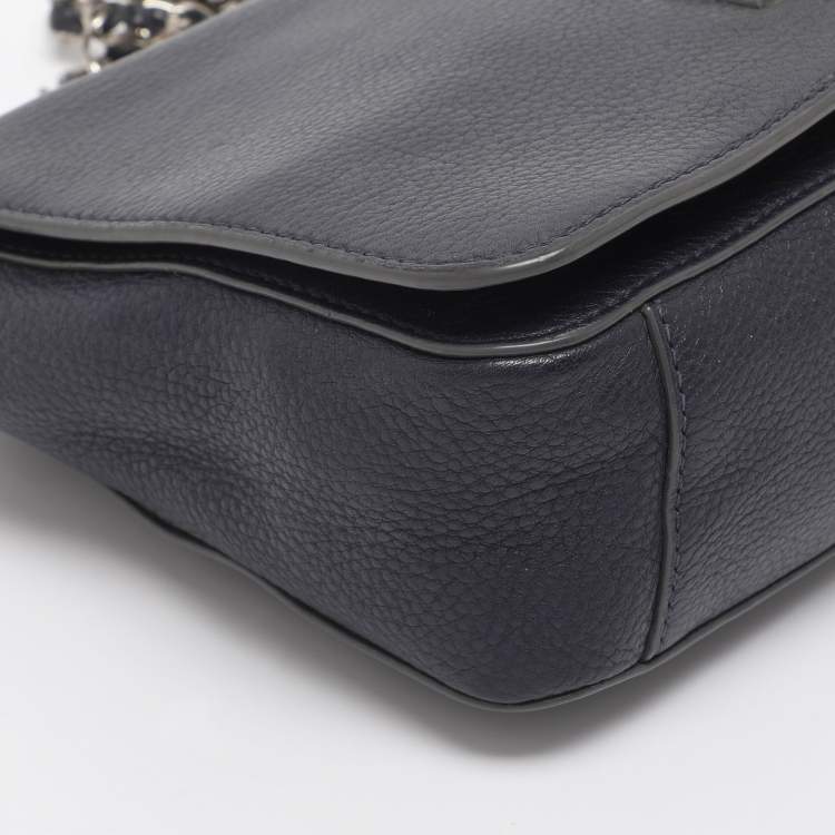 Pre Owned Tory Burch Mercer Blue Leather Shoulder Bag