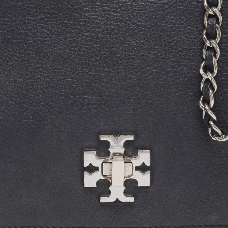 Pre Owned Tory Burch Mercer Blue Leather Shoulder Bag
