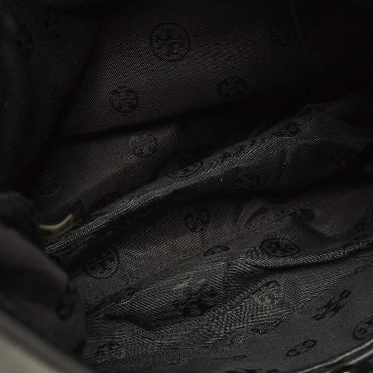 Pre Owned Tory Burch Brown/Black Leopard Print Calfhair and Leather Zip Around Shoulder Bag