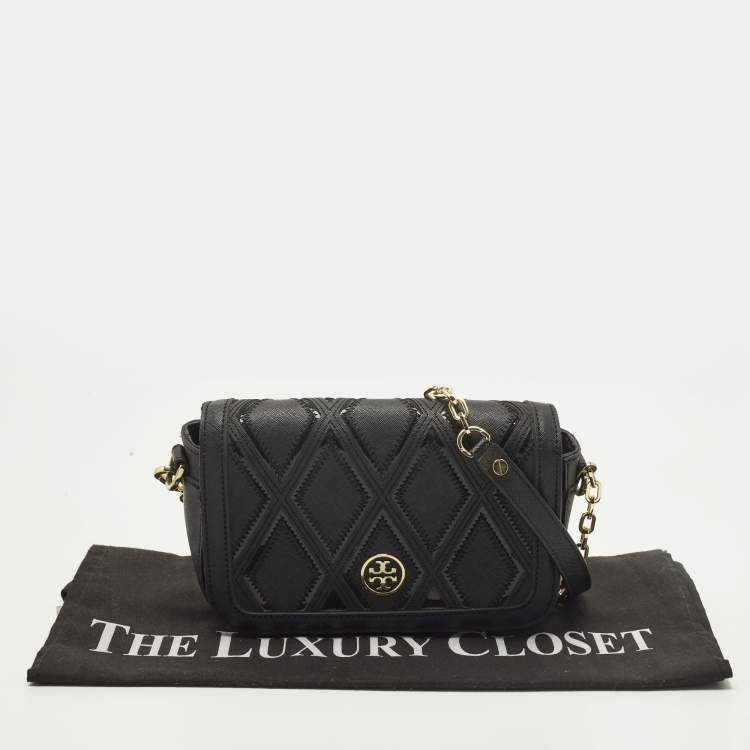 Pre Owned Tory Burch Patchwork Robinson Black Leather Chain Shoulder Bag
