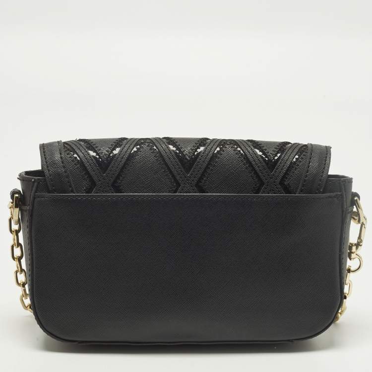 Pre Owned Tory Burch Patchwork Robinson Black Leather Chain Shoulder Bag