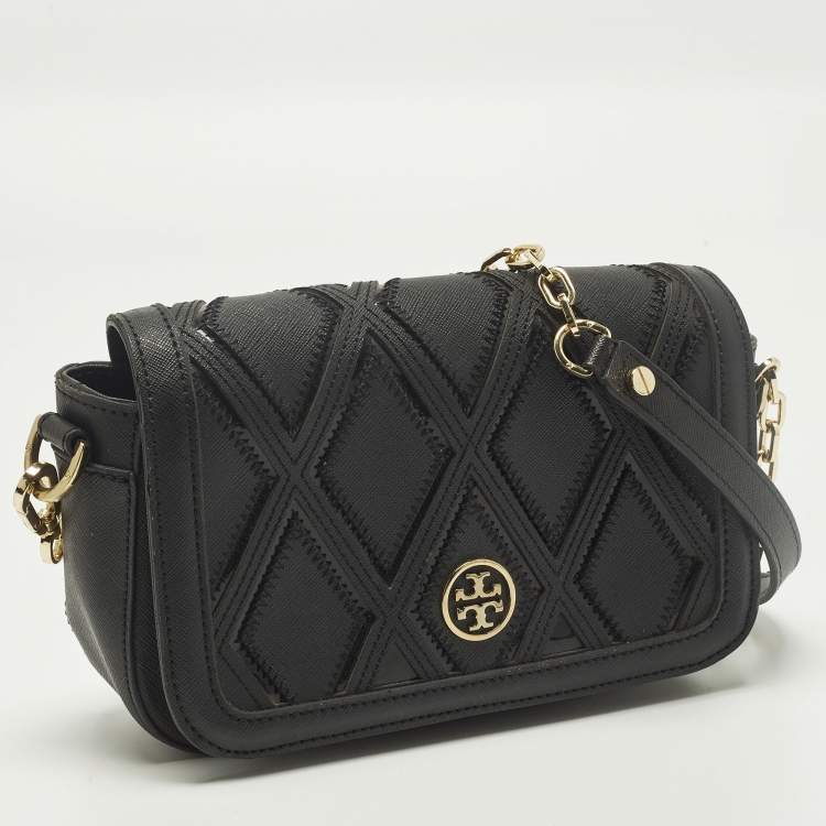 Pre Owned Tory Burch Patchwork Robinson Black Leather Chain Shoulder Bag