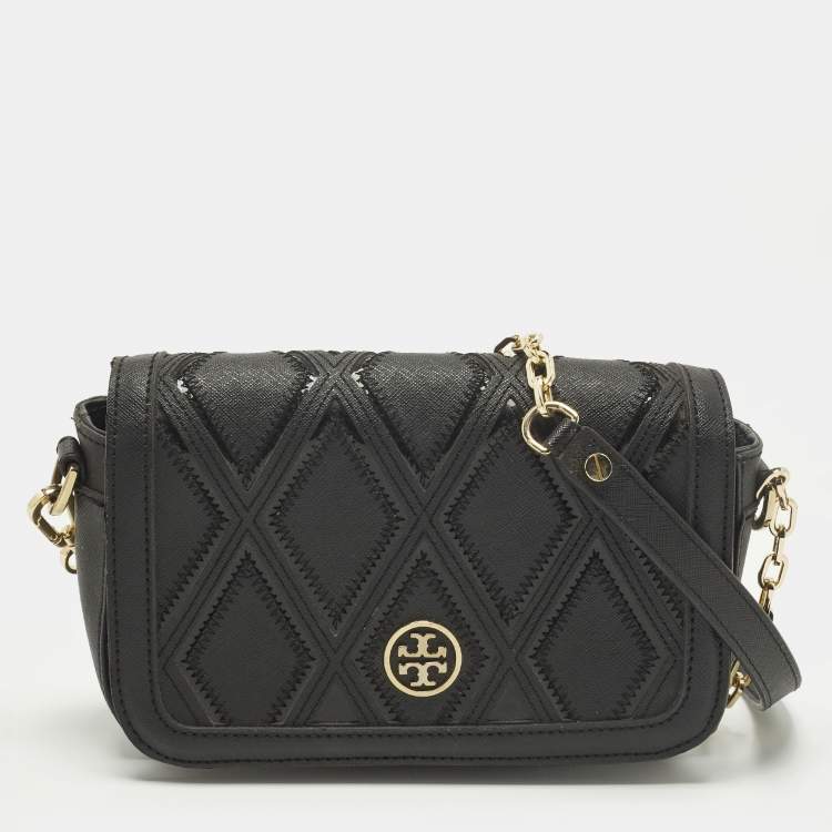 Pre Owned Tory Burch Patchwork Robinson Black Leather Chain Shoulder Bag