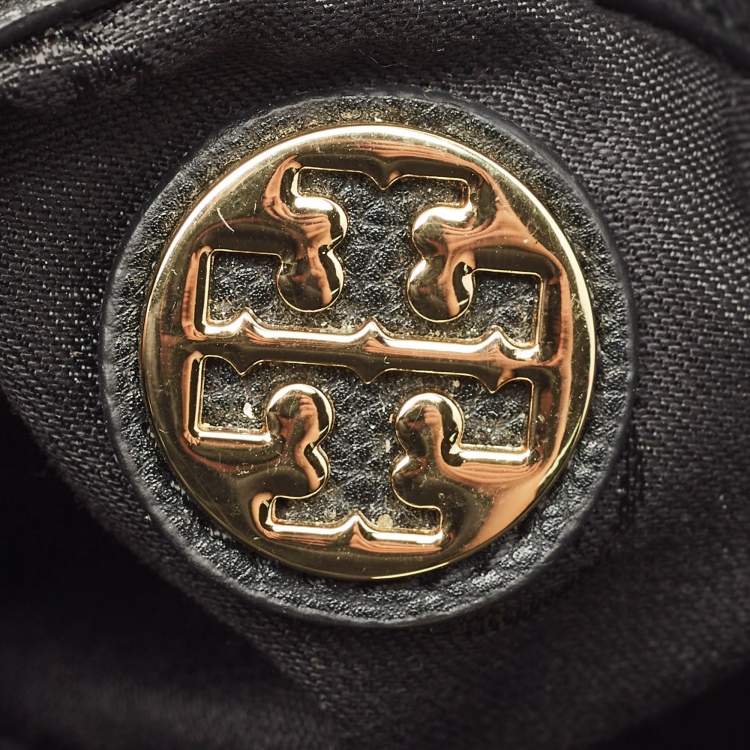 مملوكة مسبقًا Tory Burch Whipstitch Fold Over Black Leather Crossbody Bag