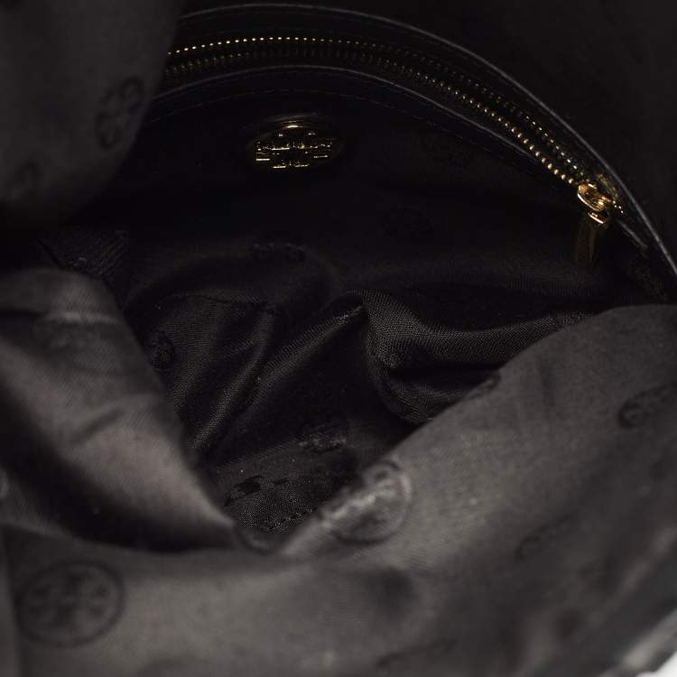 مملوكة مسبقًا Tory Burch Whipstitch Fold Over Black Leather Crossbody Bag