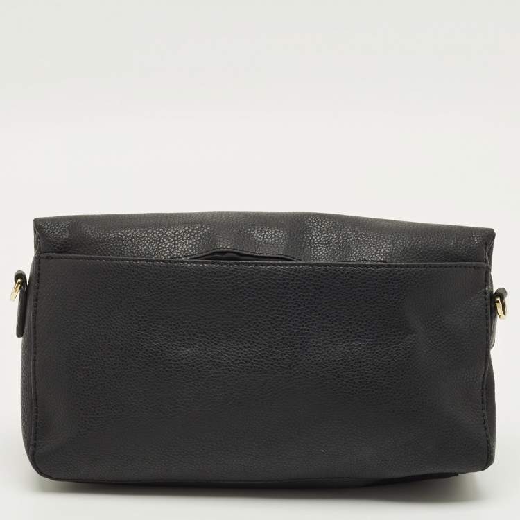 مملوكة مسبقًا Tory Burch Whipstitch Fold Over Black Leather Crossbody Bag
