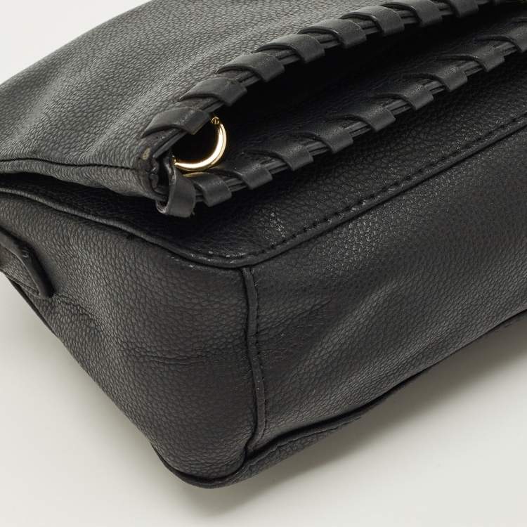 مملوكة مسبقًا Tory Burch Whipstitch Fold Over Black Leather Crossbody Bag