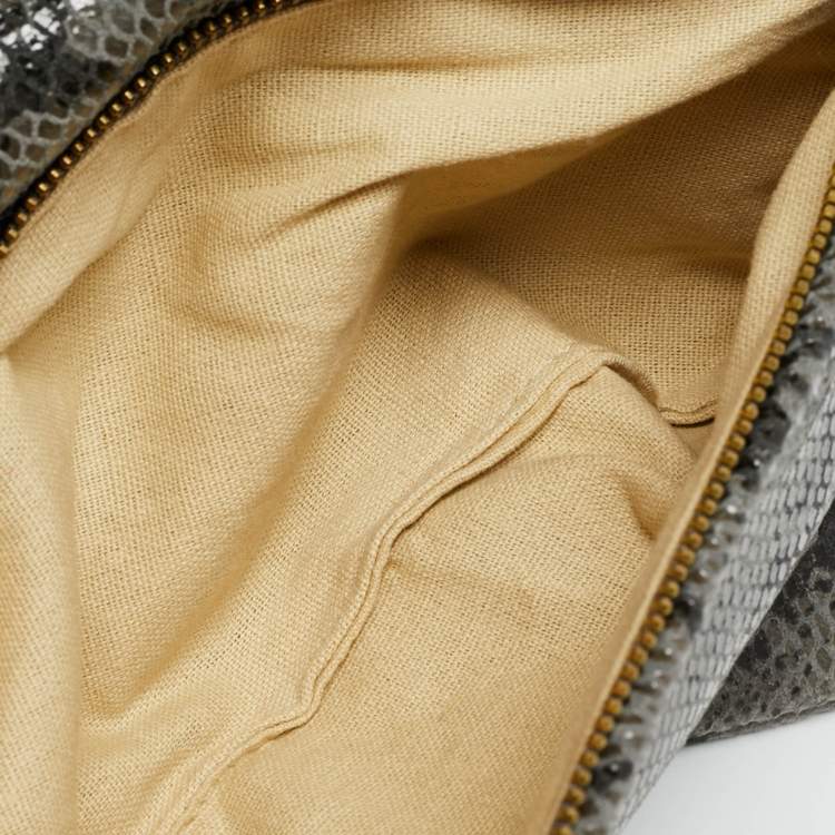 مملوكة مسبقًا Tory Burch Reva Flap Grey Python Print Suede Shoulder Bag