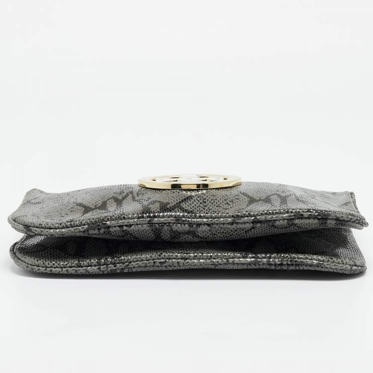 مملوكة مسبقًا Tory Burch Reva Flap Grey Python Print Suede Shoulder Bag