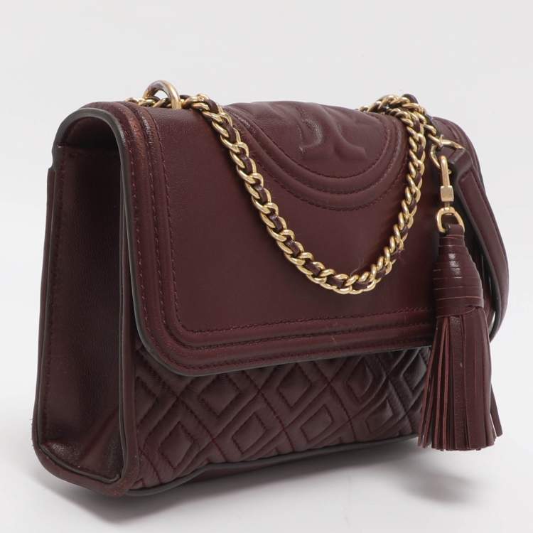 مملوكة مسبقًا Tory Burch Fleming Small Burgundy Leather Shoulder Bag