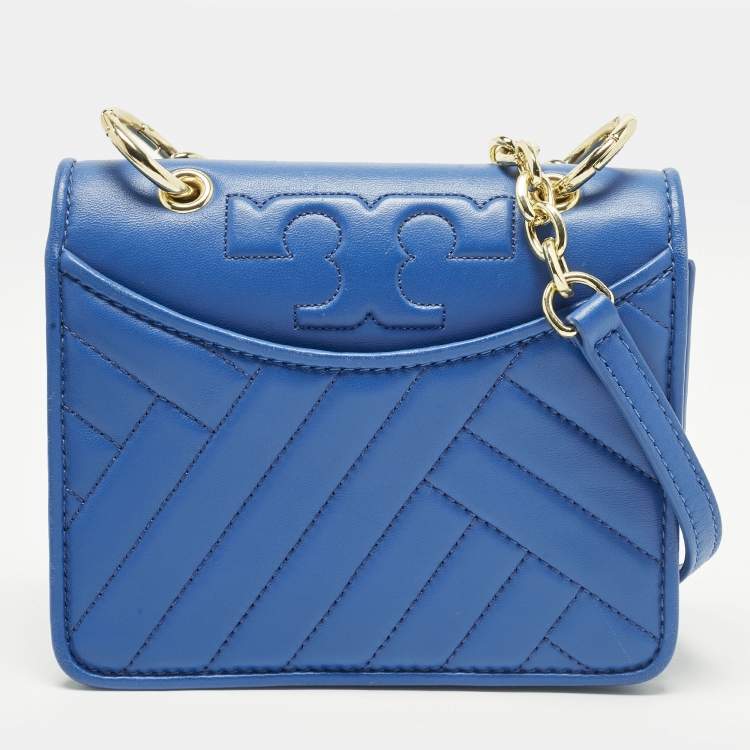 Pre Owned Tory Burch Alexa Blue Quilted Leather Shoulder Bag