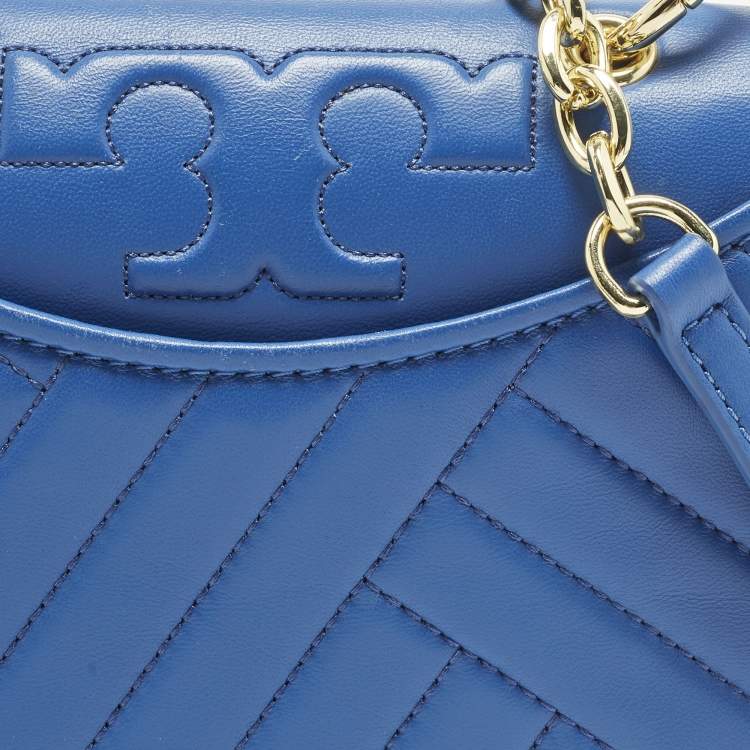 Pre Owned Tory Burch Alexa Blue Quilted Leather Shoulder Bag