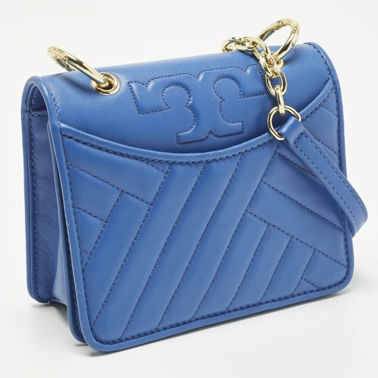 Pre Owned Tory Burch Alexa Blue Quilted Leather Shoulder Bag