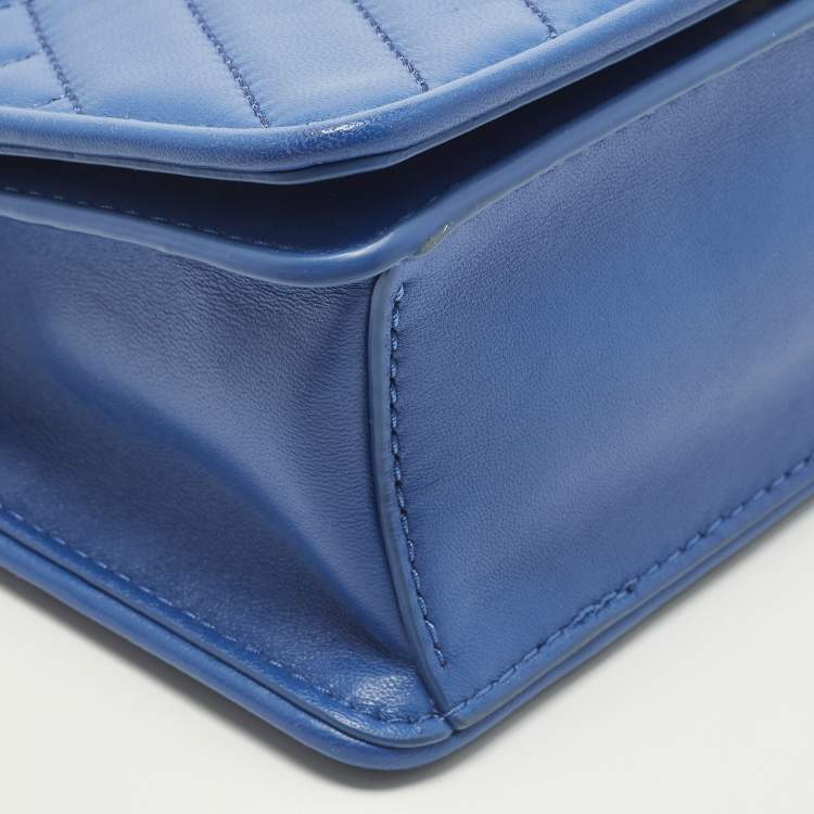 Pre Owned Tory Burch Alexa Blue Quilted Leather Shoulder Bag