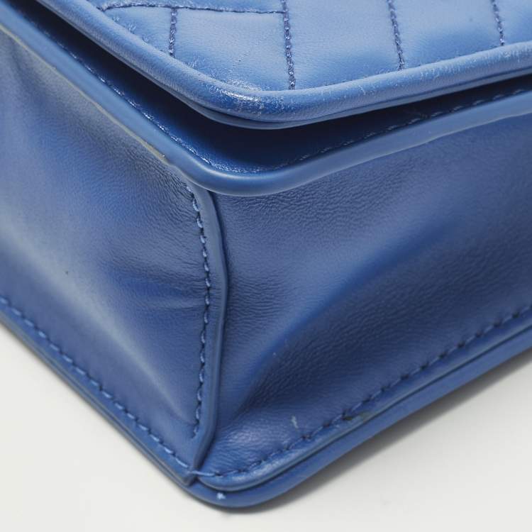 Pre Owned Tory Burch Alexa Blue Quilted Leather Shoulder Bag