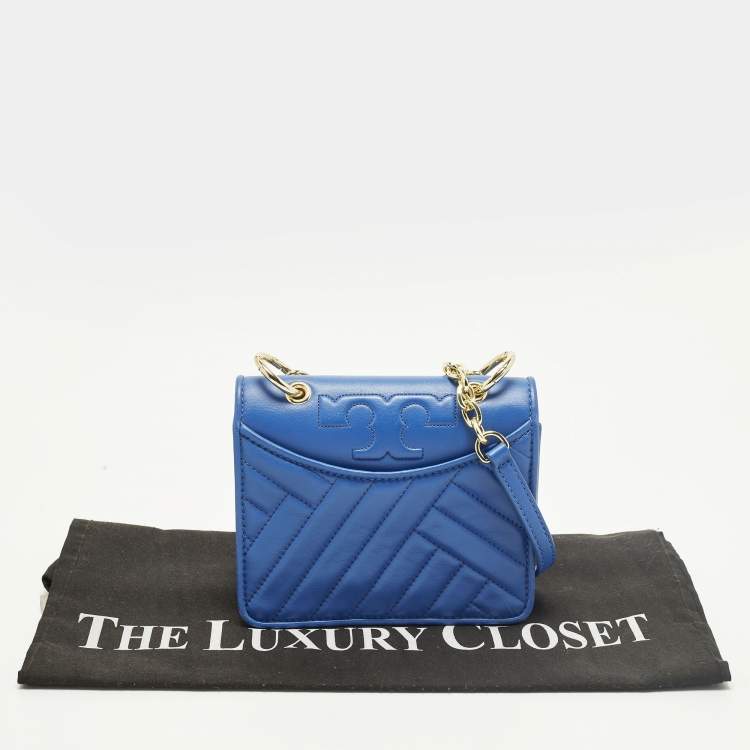 Pre Owned Tory Burch Alexa Blue Quilted Leather Shoulder Bag