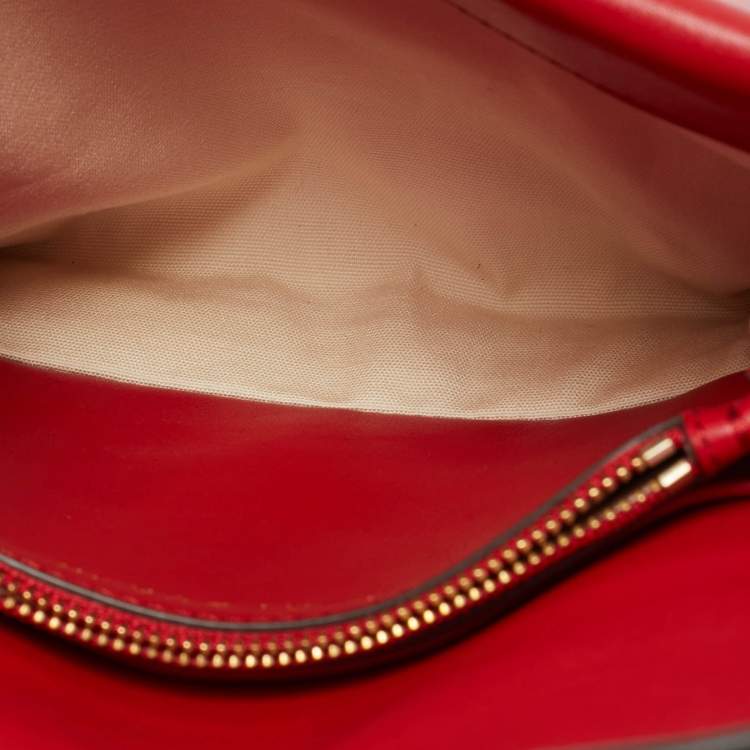 Pre Owned Tory Burch Miller Red Leather Logo Flap Crossbody Bag
