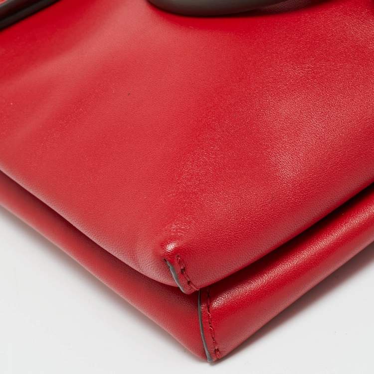 Pre Owned Tory Burch Miller Red Leather Logo Flap Crossbody Bag