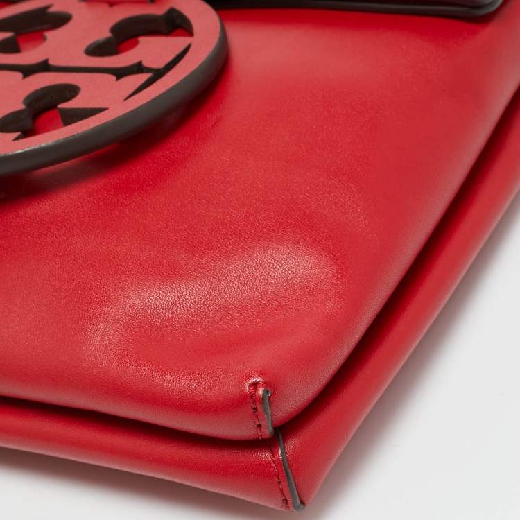 Pre Owned Tory Burch Miller Red Leather Logo Flap Crossbody Bag
