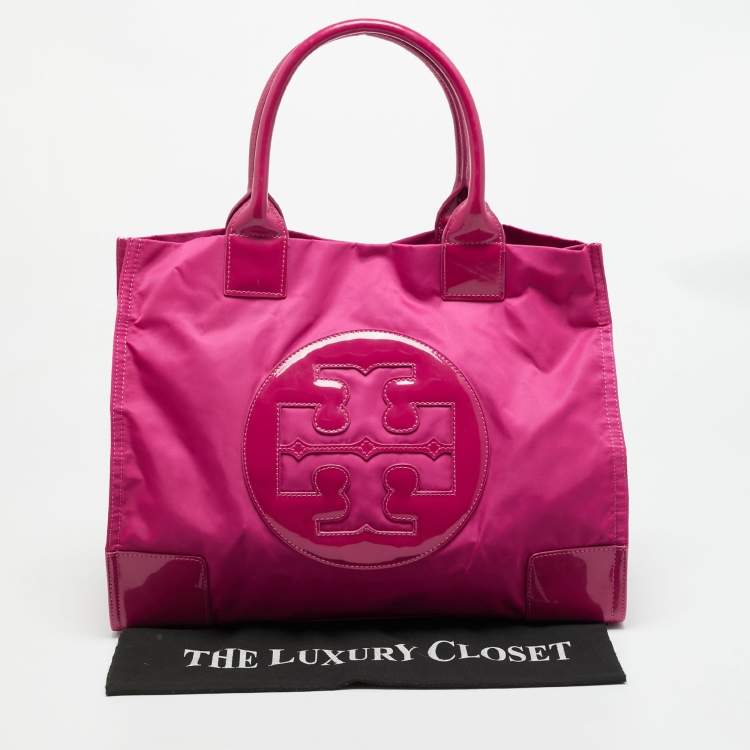 Pre Owned Tory Burch Ella Large Pink Nylon and Patent Leather Tote