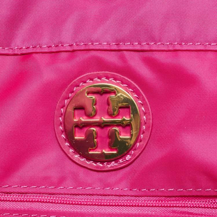Pre Owned Tory Burch Ella Large Pink Nylon and Patent Leather Tote