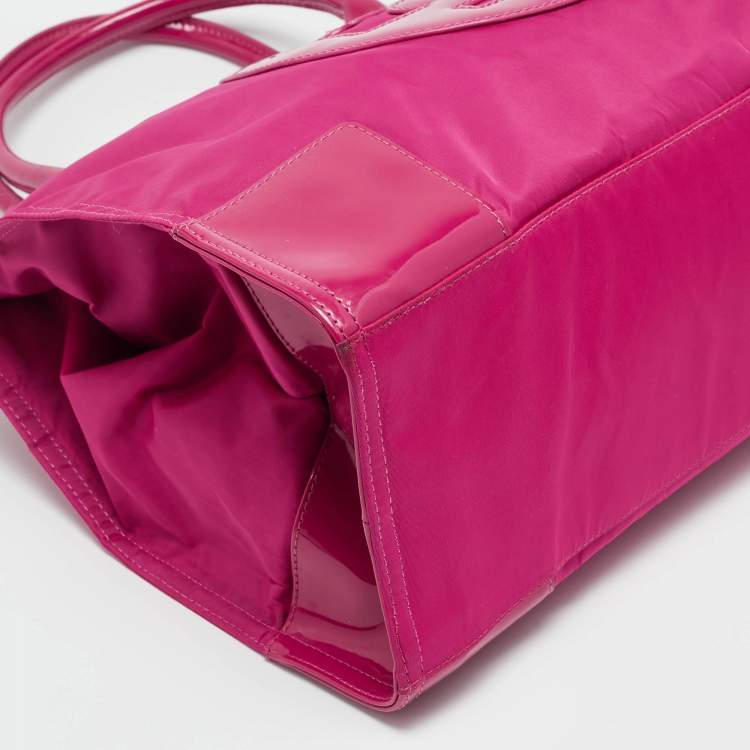 Pre Owned Tory Burch Ella Large Pink Nylon and Patent Leather Tote