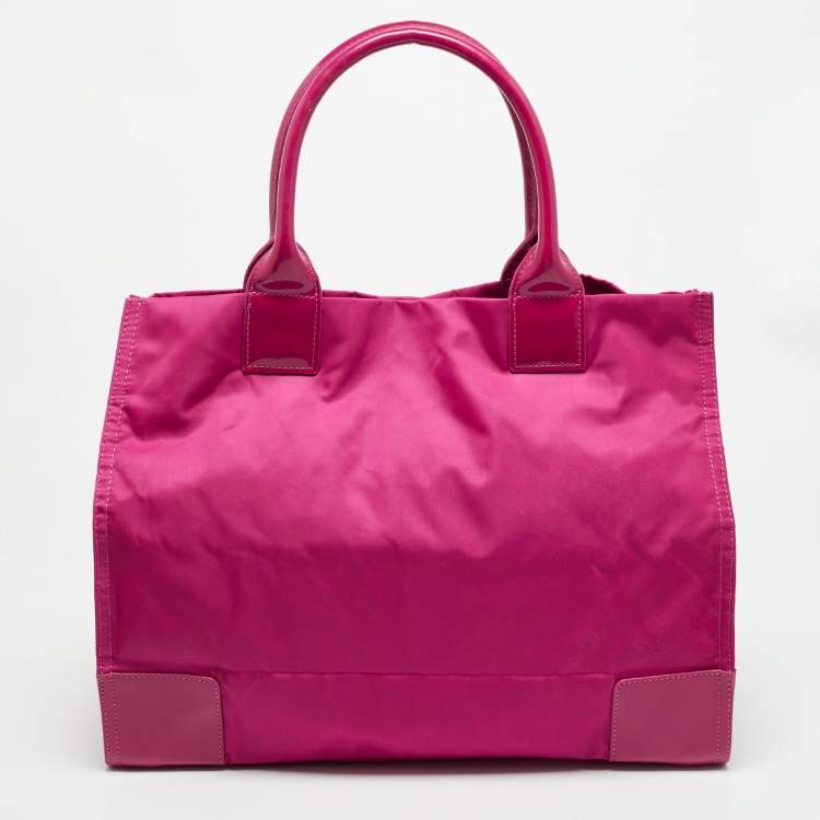 Pre Owned Tory Burch Ella Large Pink Nylon and Patent Leather Tote