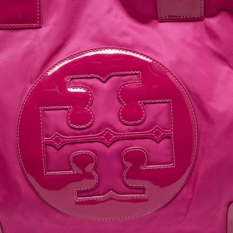 Pre Owned Tory Burch Ella Large Pink Nylon and Patent Leather Tote