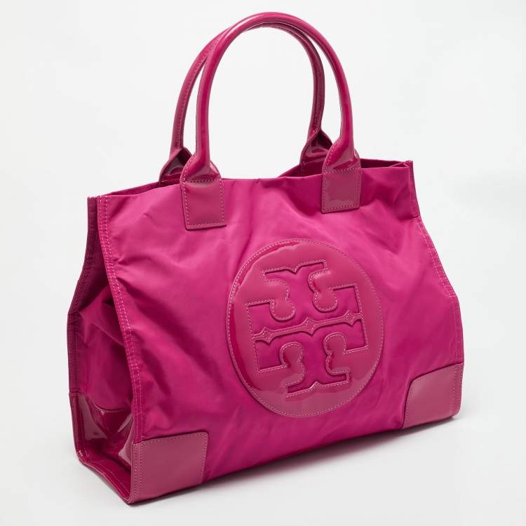 Pre Owned Tory Burch Ella Large Pink Nylon and Patent Leather Tote