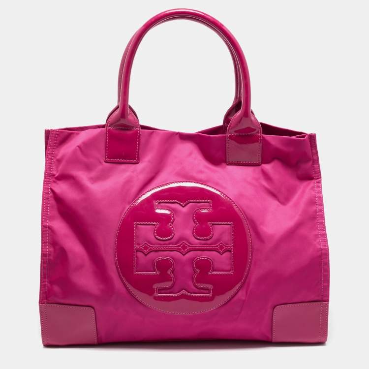 Pre Owned Tory Burch Ella Large Pink Nylon and Patent Leather Tote