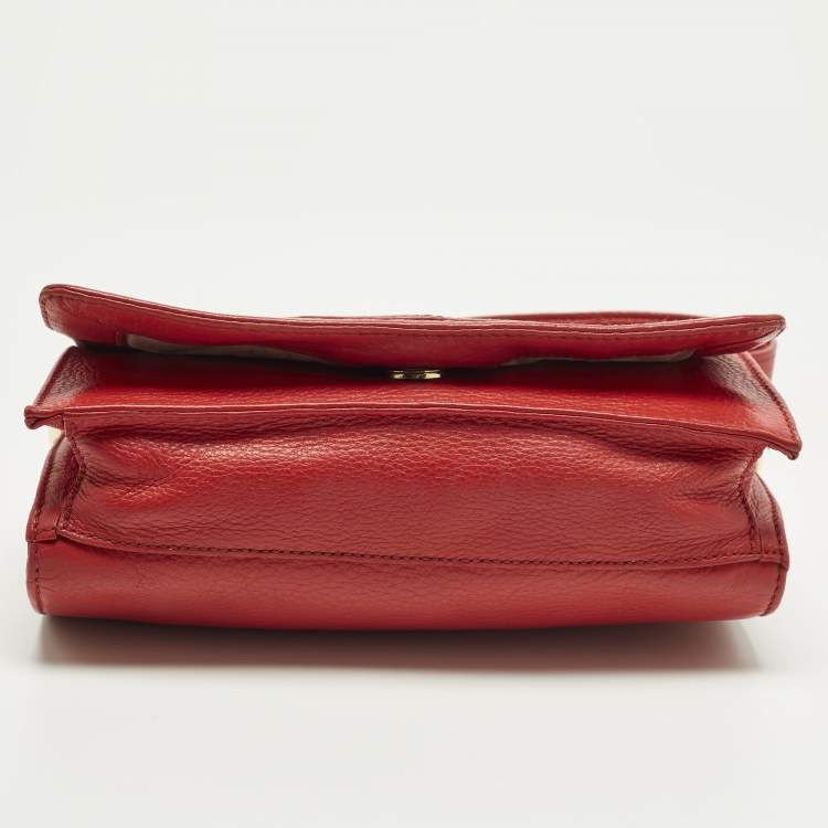 Pre Owned Tory Burch Perforated Logo Flap Red Leather Crossbody Bag