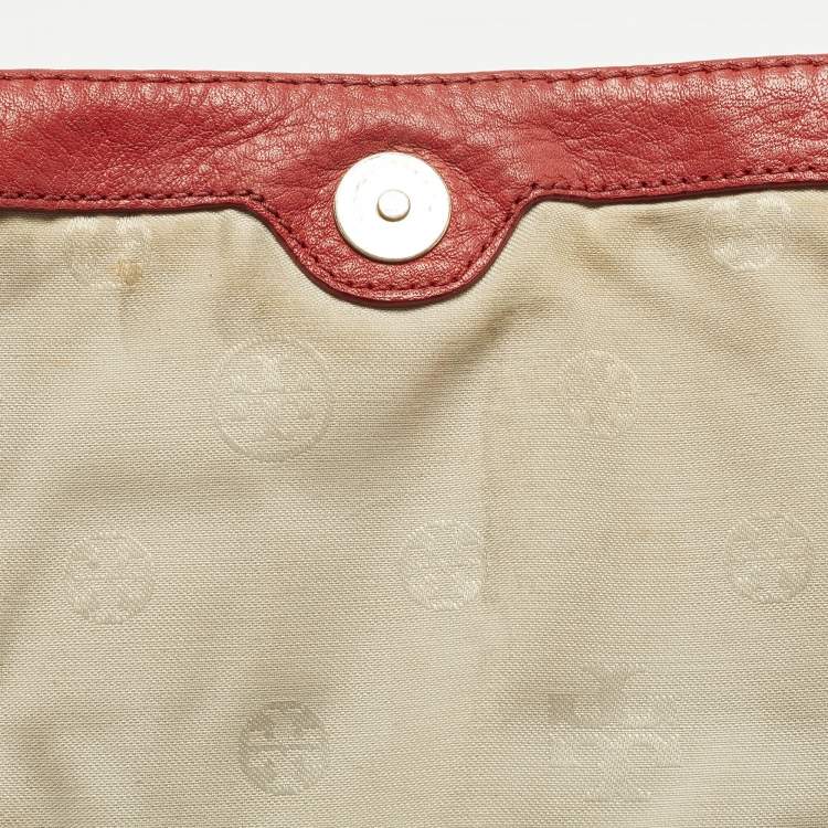 Pre Owned Tory Burch Perforated Logo Flap Red Leather Crossbody Bag