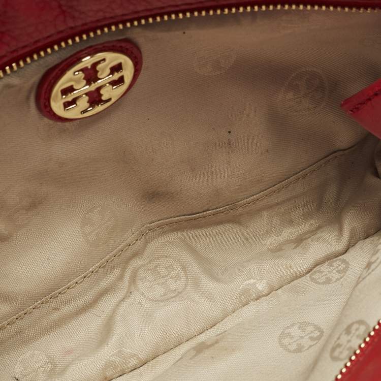 Pre Owned Tory Burch Perforated Logo Flap Red Leather Crossbody Bag